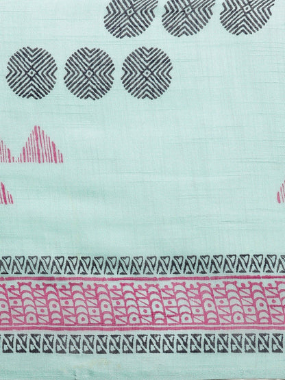Women's Light Blue Art Silk Printed Saree