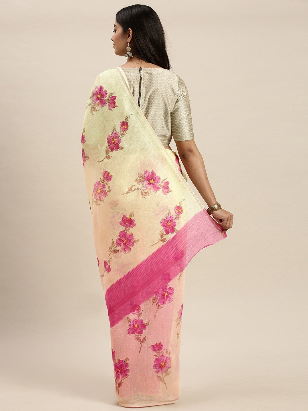 Women's Pink Art Silk Printed Saree