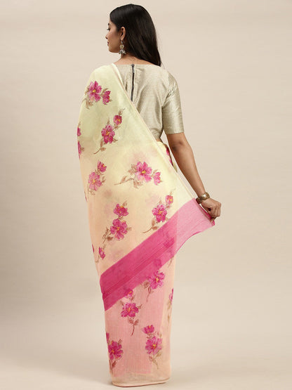 Women's Pink Art Silk Printed Saree