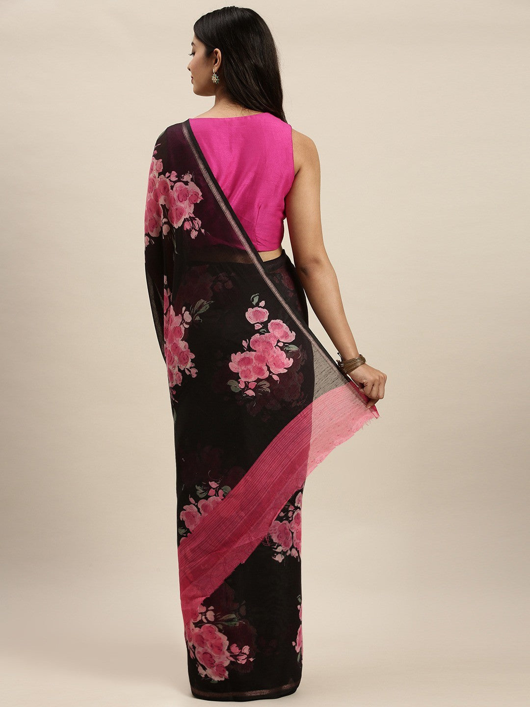 Women's Black Art Silk Printed Saree