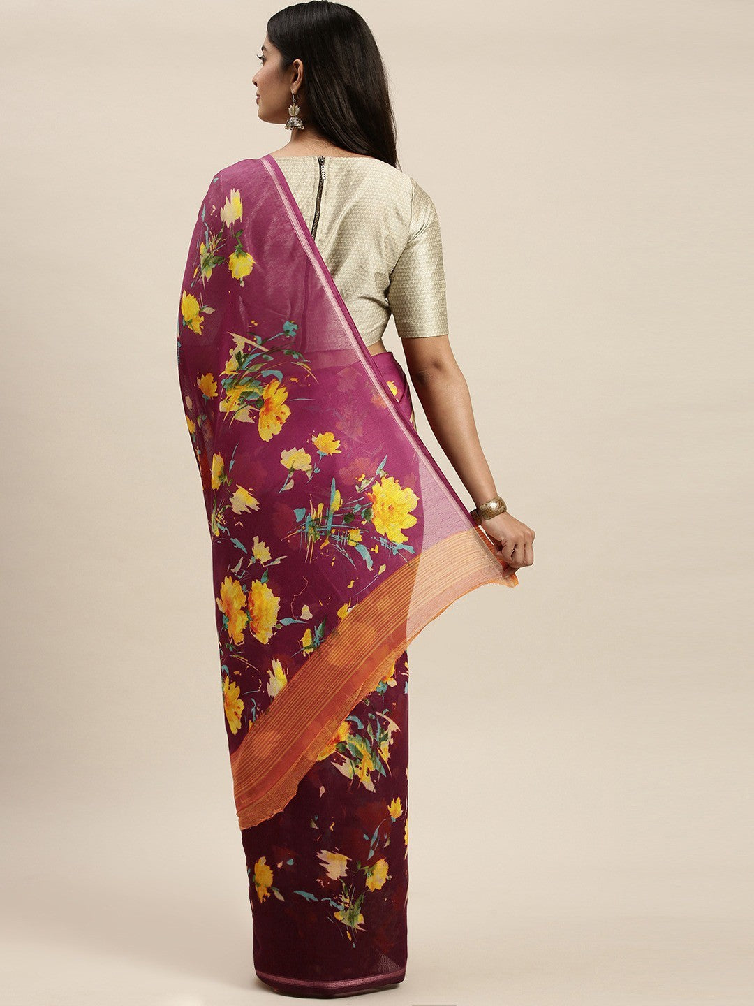 Women's Purple Art Silk Printed Saree