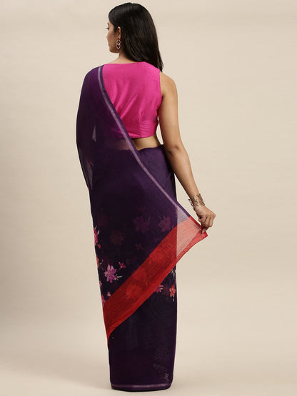 Women's Purple Art Silk Printed Saree