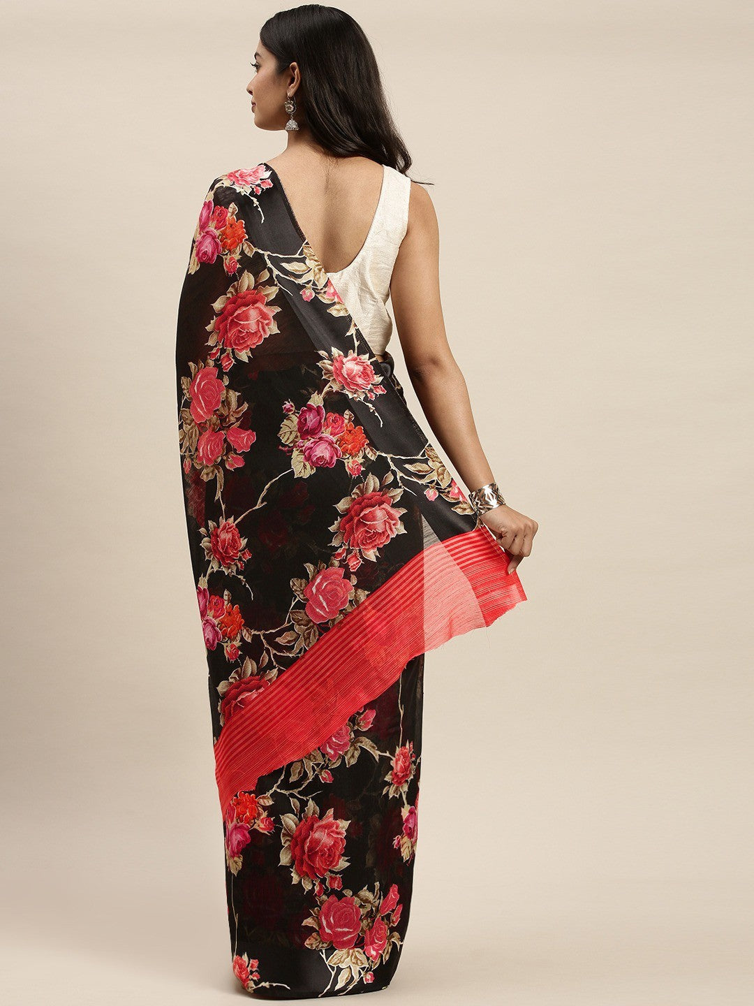 Women's Black Art Silk Printed Saree