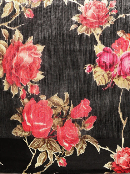 Women's Black Art Silk Printed Saree