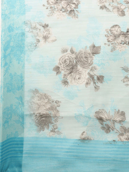 Women's Light Blue Art Silk Printed Saree
