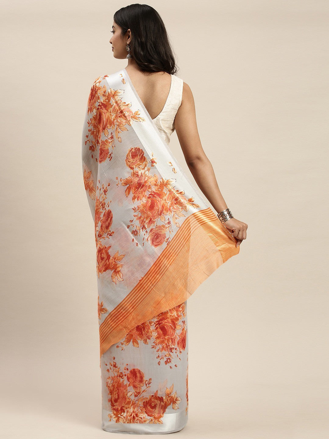 Women's Grey Art Silk Printed Saree