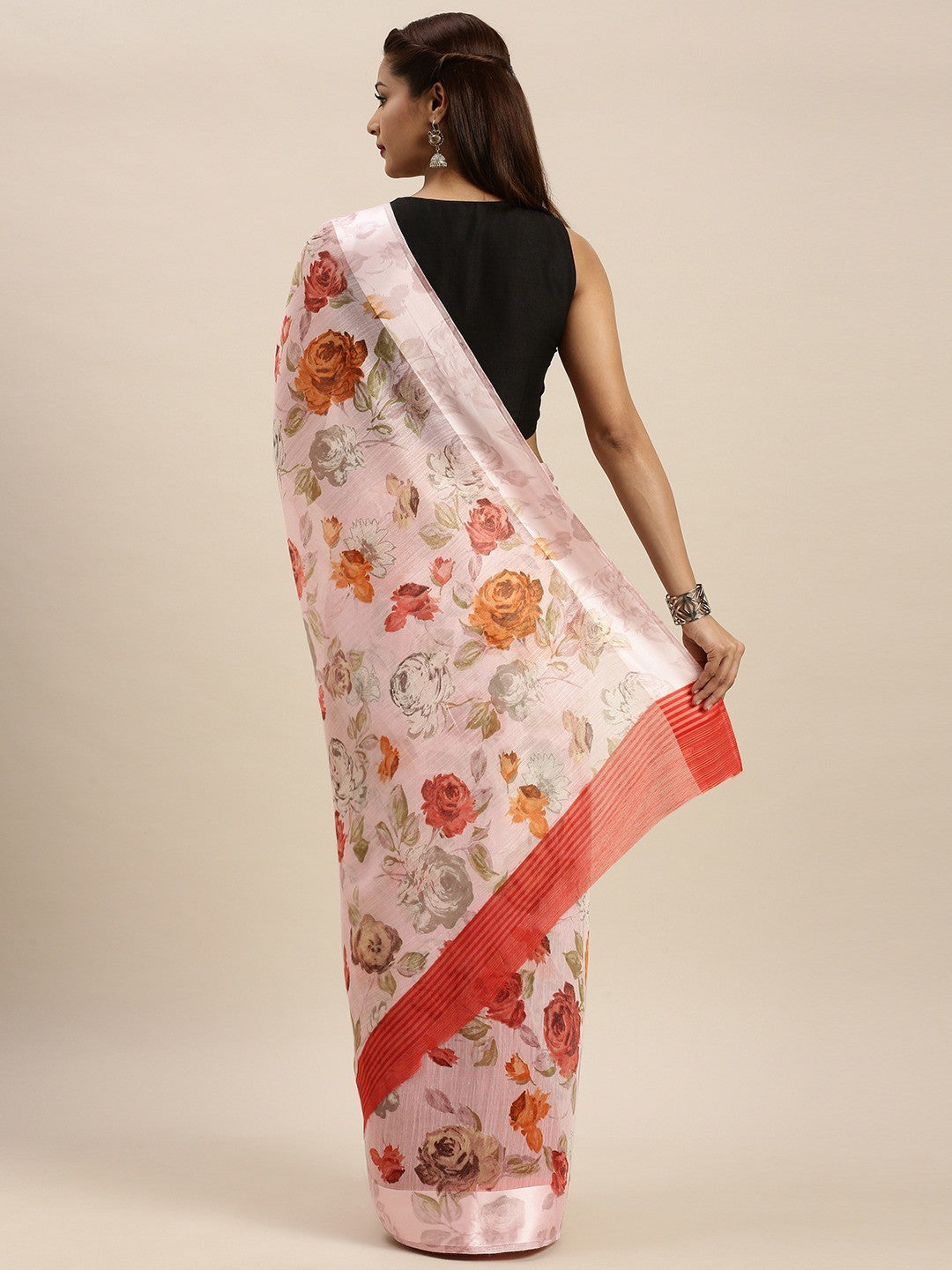 Women's Pink Art Silk Printed Saree