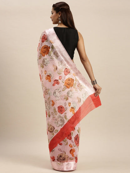 Women's Pink Art Silk Printed Saree