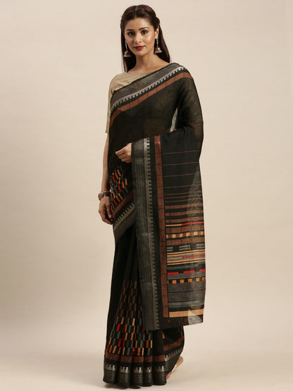 Women's Black Art Silk Printed Saree