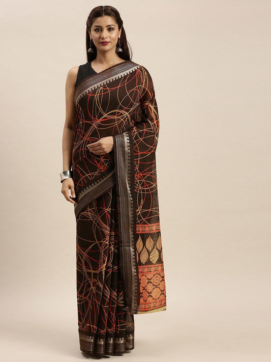 Women's Brown Art Silk Printed Saree