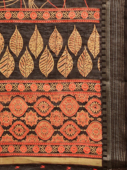 Women's Brown Art Silk Printed Saree
