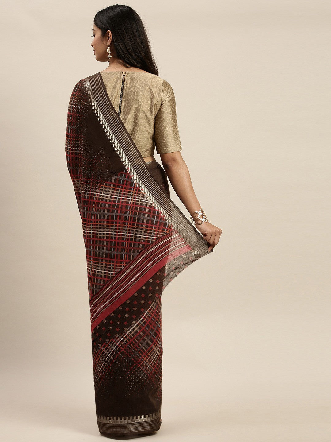 Women's Brown Art Silk Printed Saree