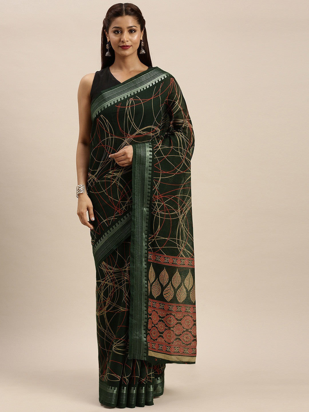 Women's Green Art Silk Printed Saree