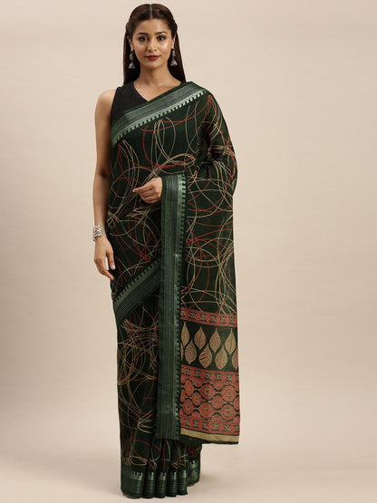 Women's Green Art Silk Printed Saree
