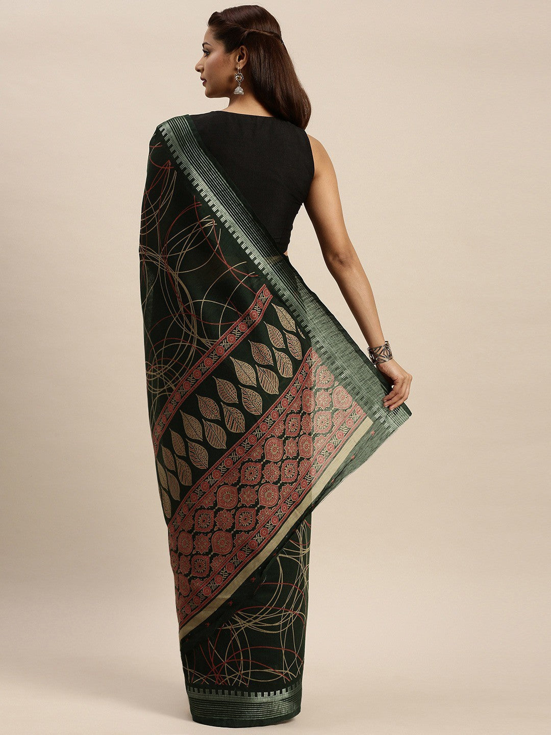 Women's Green Art Silk Printed Saree
