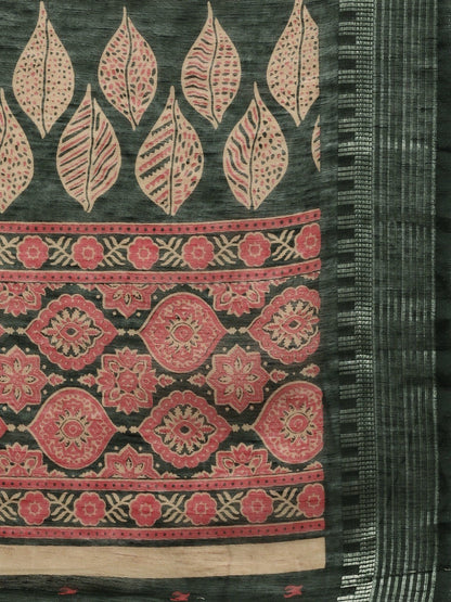 Women's Green Art Silk Printed Saree