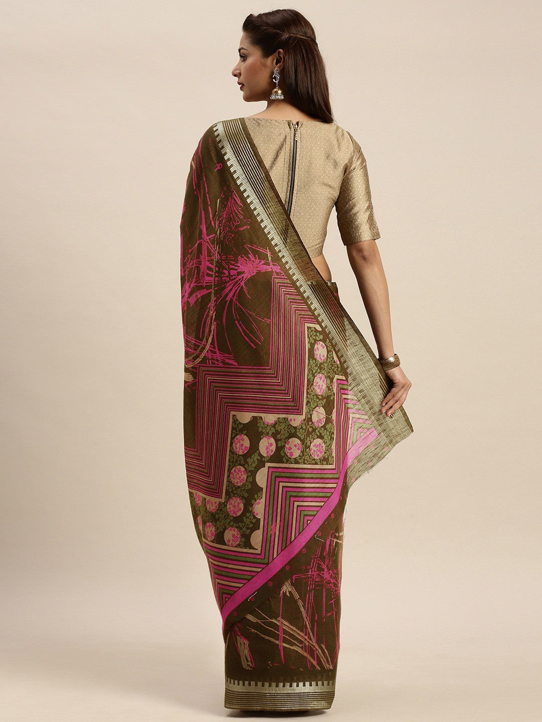 Women's Brown Art Silk Printed Saree