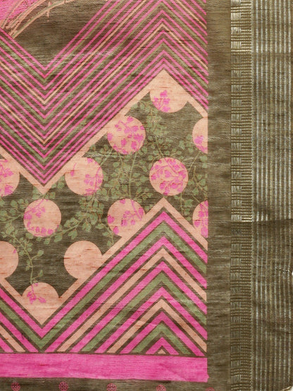 Women's Brown Art Silk Printed Saree