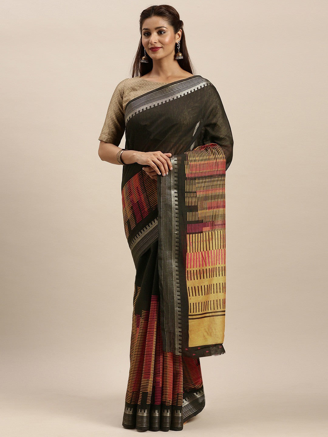 Women's Black Art Silk Printed Saree