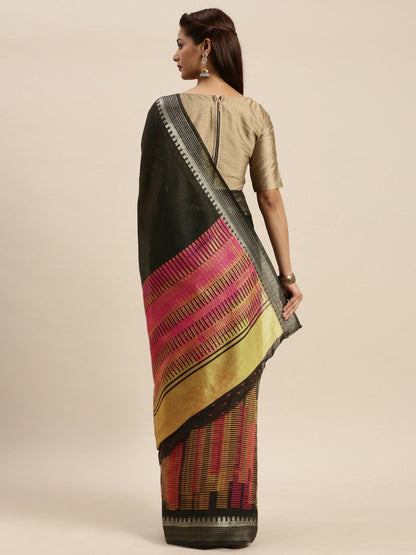 Women's Black Art Silk Printed Saree