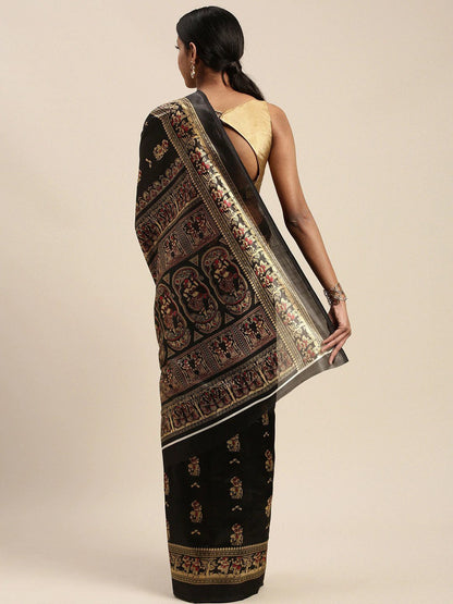 Women's Black Art Silk Printed Saree