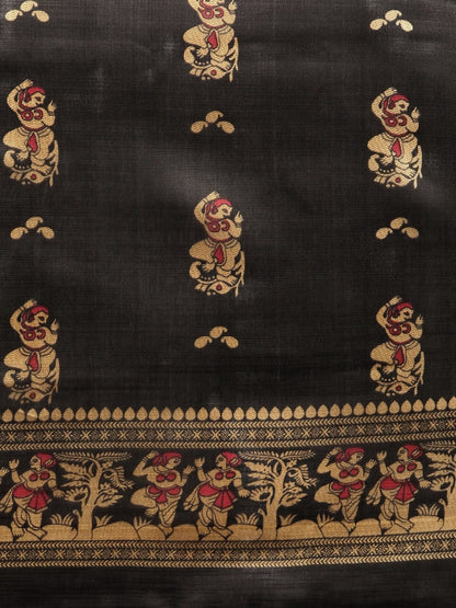 Women's Black Art Silk Printed Saree