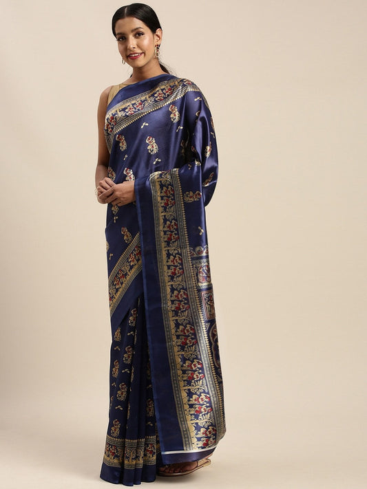 Women's Blue Art Silk Printed Saree