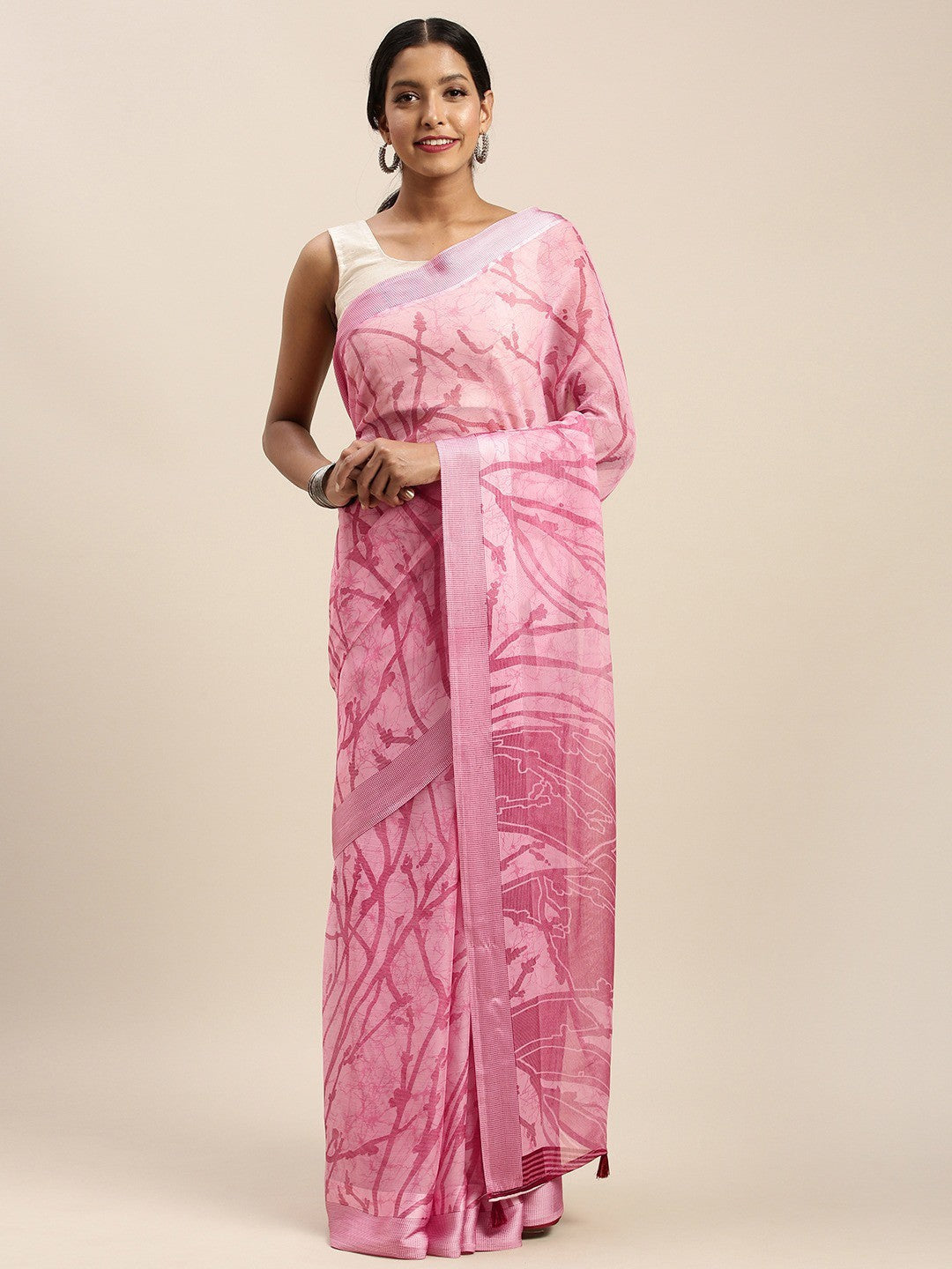 Women's Pink Art Silk Printed Saree