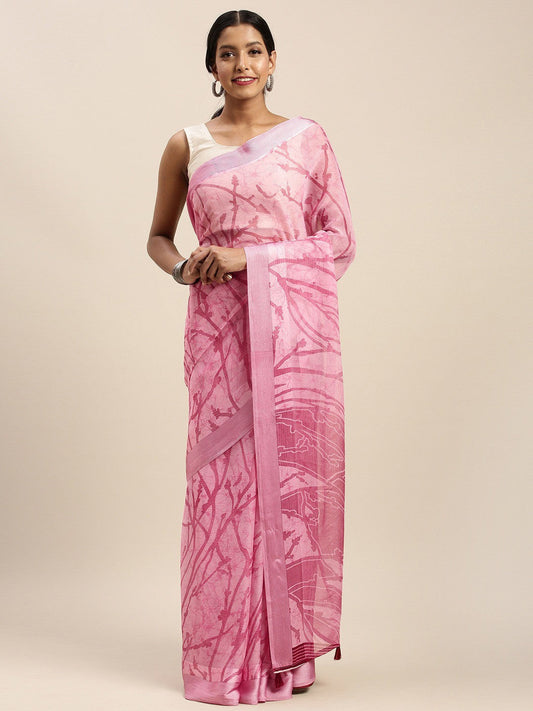 Women's Pink Art Silk Printed Saree