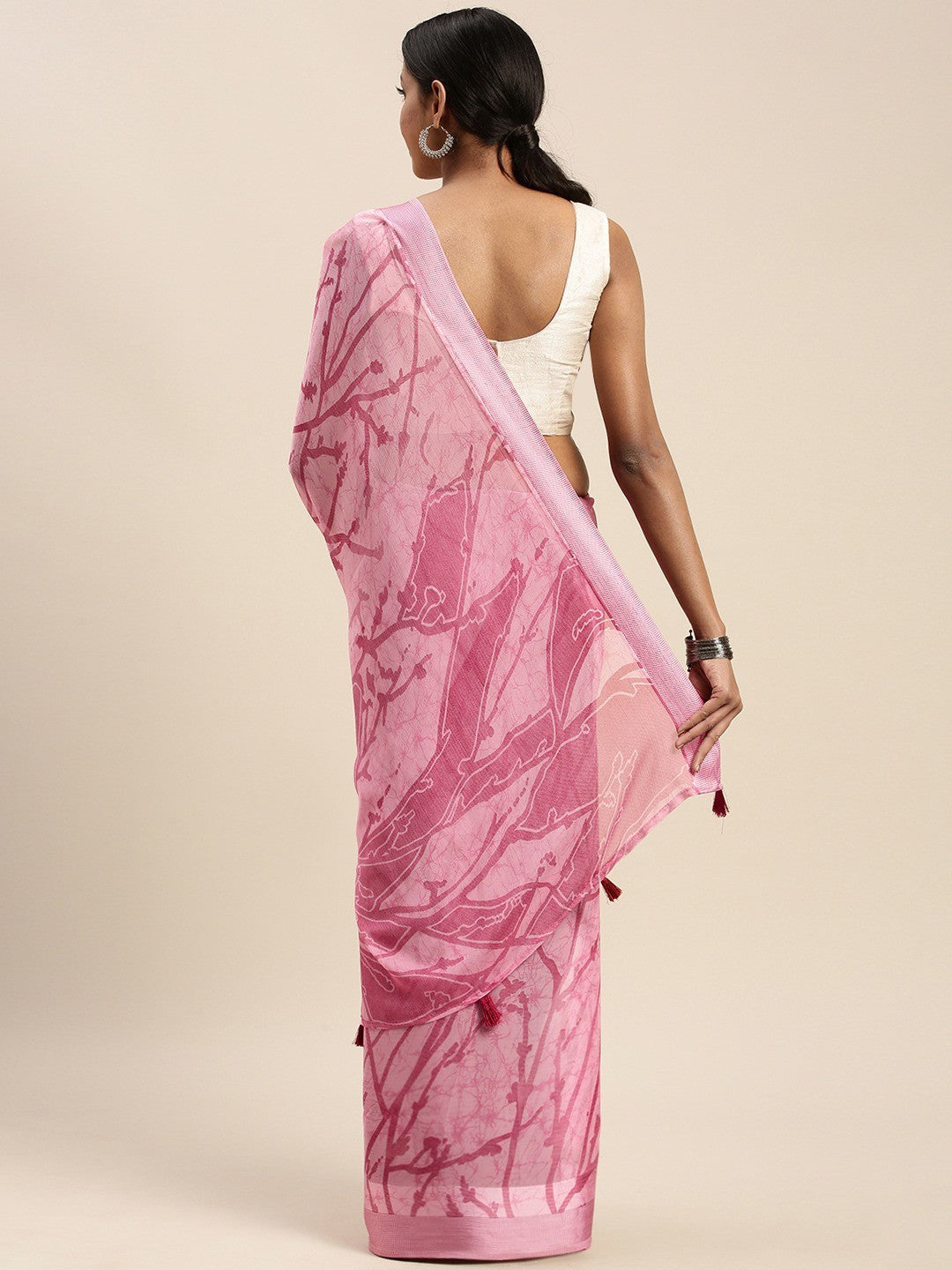 Women's Pink Art Silk Printed Saree
