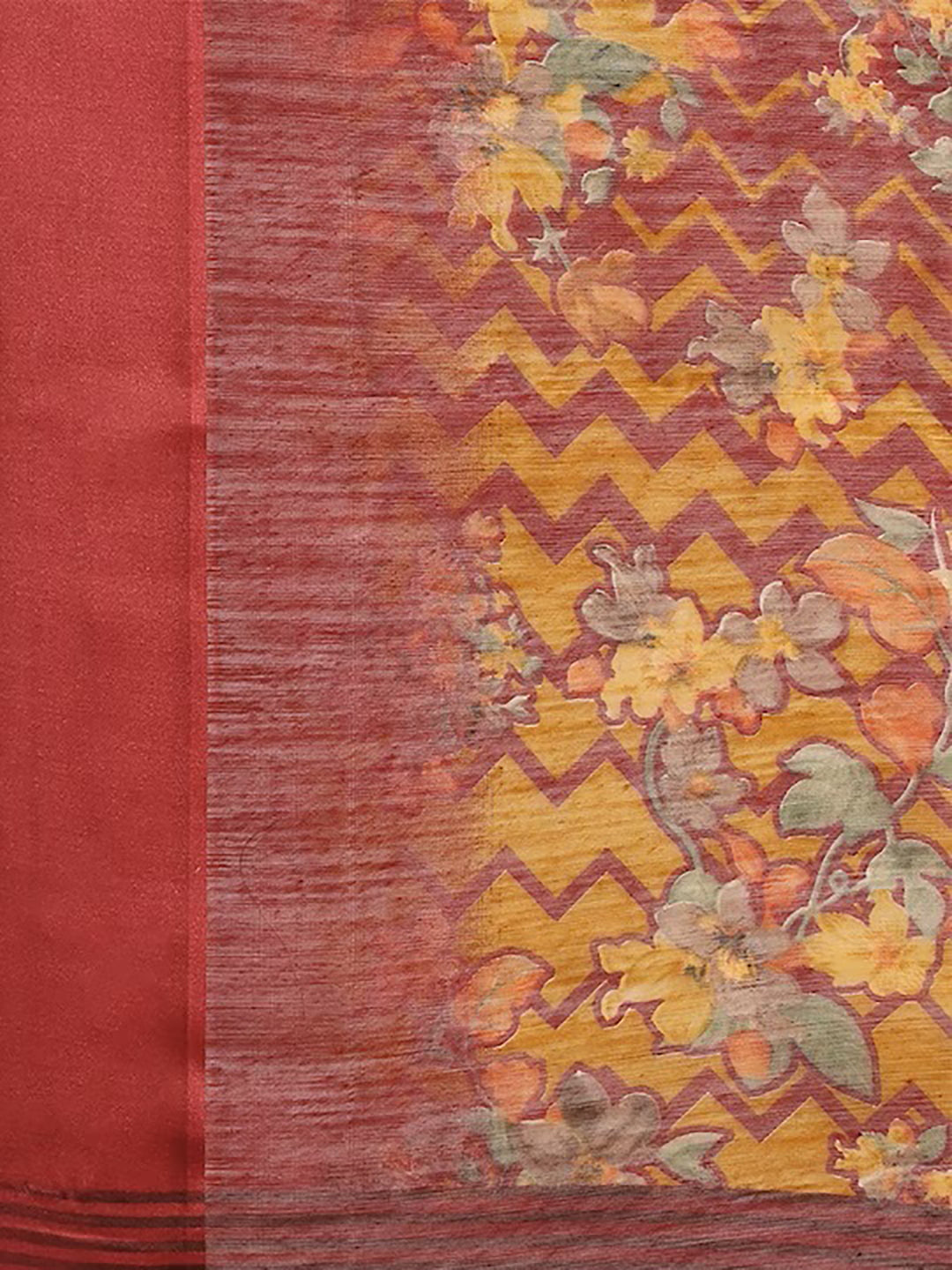 Women's Red Cotton Blend Printed Saree