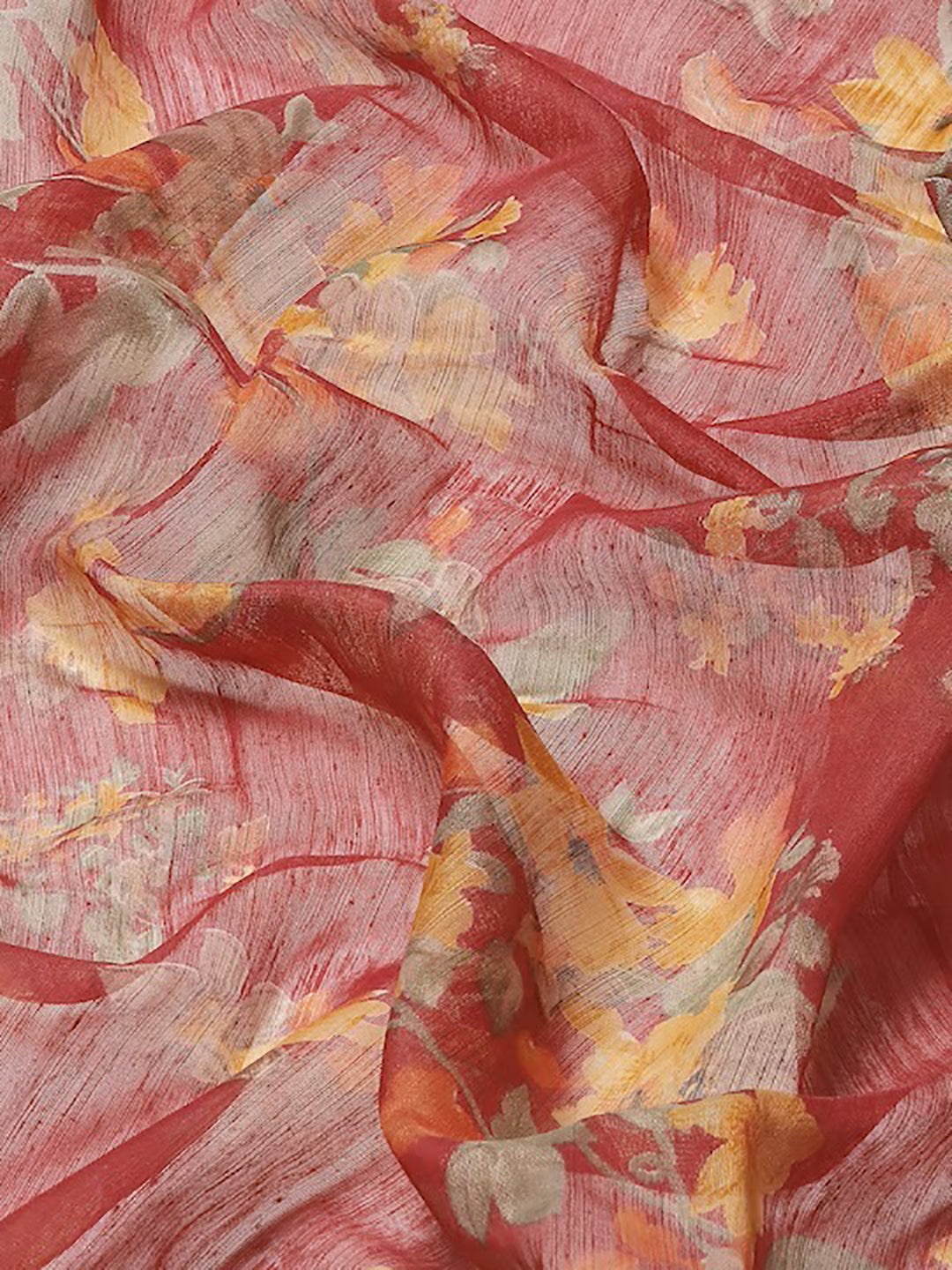 Women's Red Cotton Blend Printed Saree