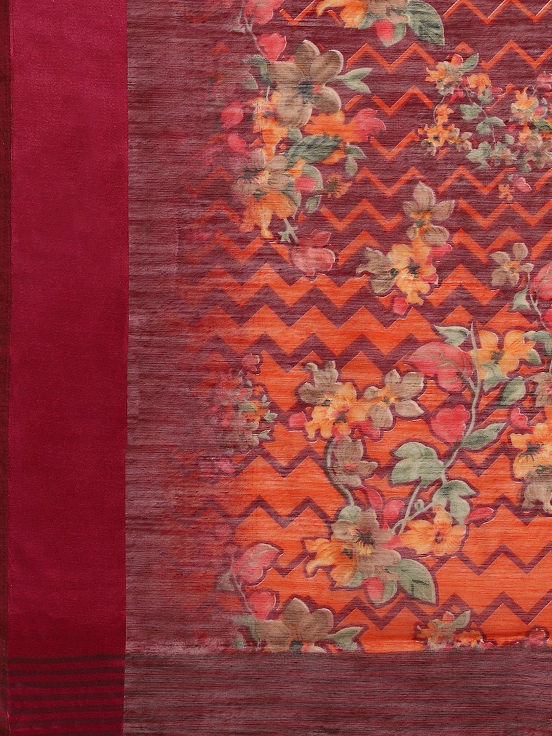 Women's Maroon Cotton Blend Printed Saree