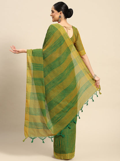 Women's Green Cotton Printed Saree