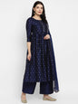 Women's Navy Blue Color Polyster blend self Design Kurta Pant With Dupatta