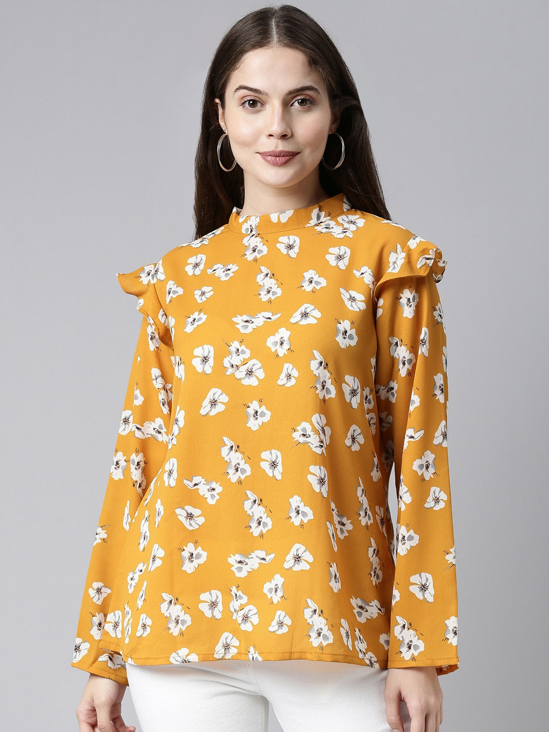 Women's Yellow Georgette Floral Printed