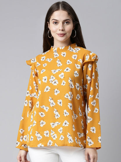 Women's Yellow Georgette Floral Printed