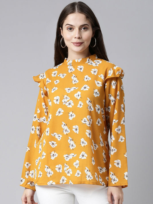Women's Yellow Georgette Floral Printed