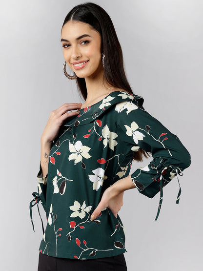 Women's Green Georgette Floral Printed