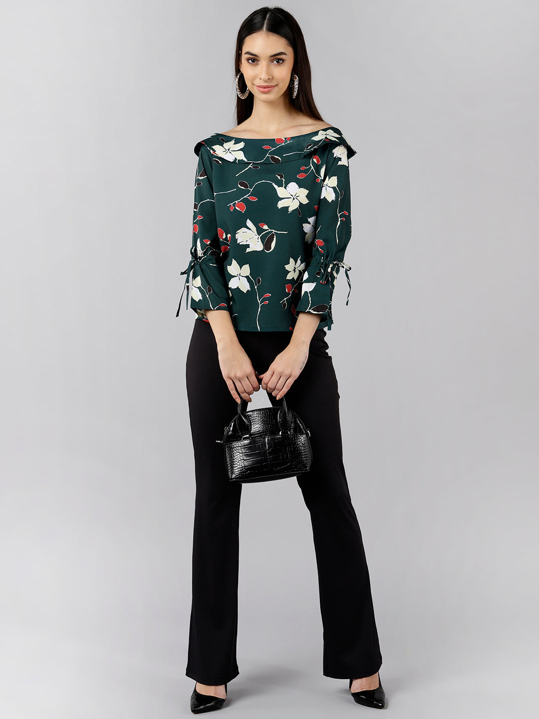 Women's Green Georgette Floral Printed