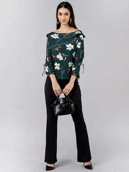 Women's Green Georgette Floral Printed