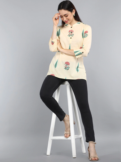 Women's Yellow Cotton Ethnic Motifs Printed