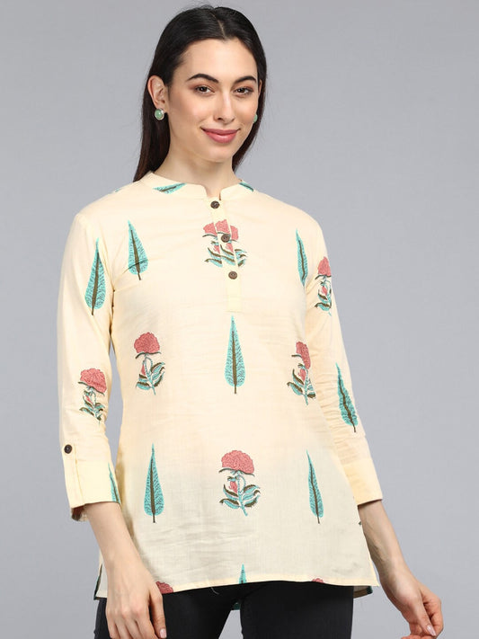 Women's Yellow Cotton Ethnic Motifs Printed