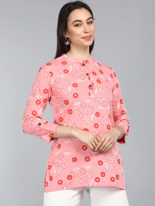 Women's Pink Cotton Floral Printed