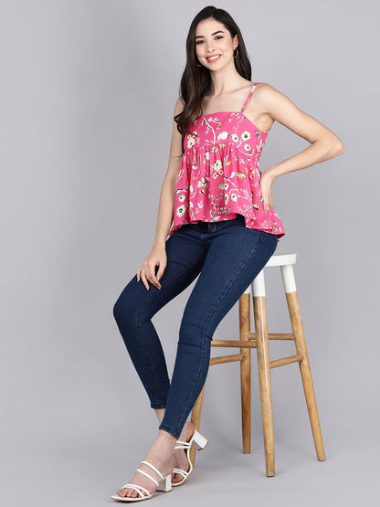 Women's Pink Georgette Floral Printed