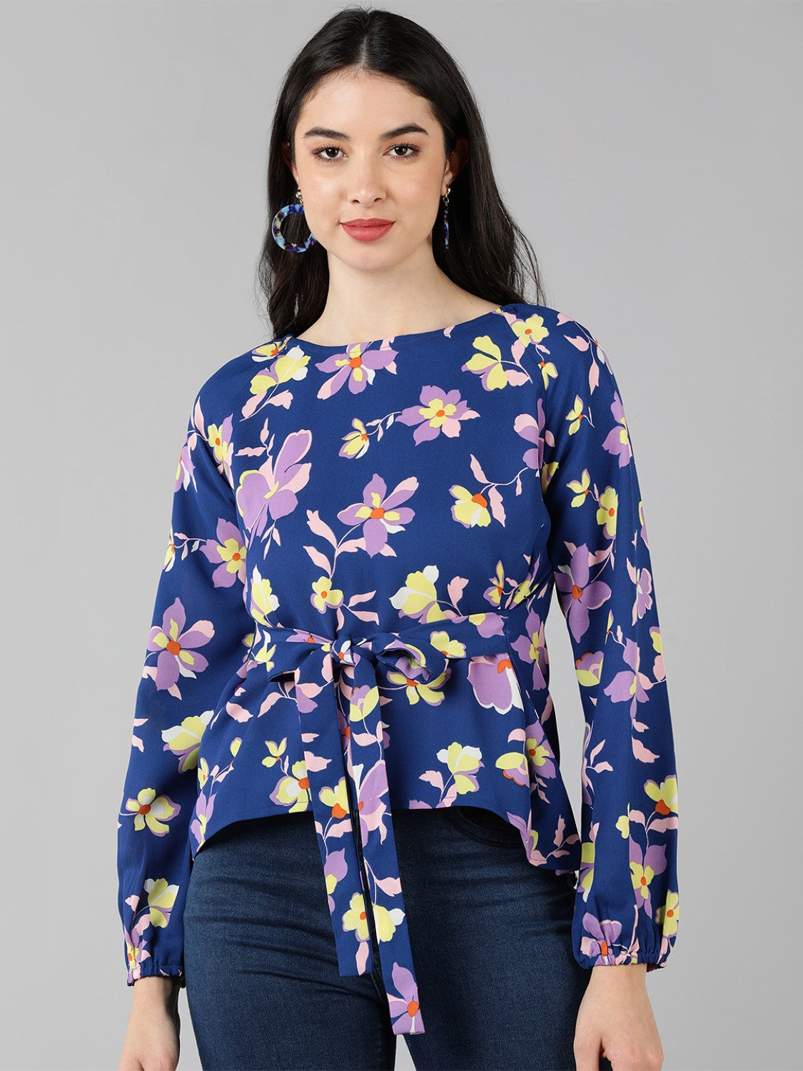 Women's Navy Blue Georgette Floral Printed