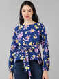 Women's Navy Blue Georgette Floral Printed