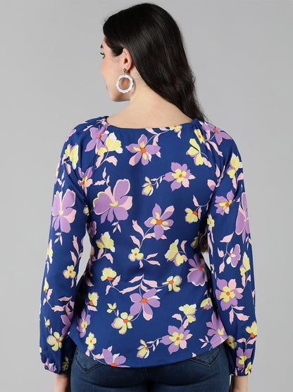Women's Navy Blue Georgette Floral Printed