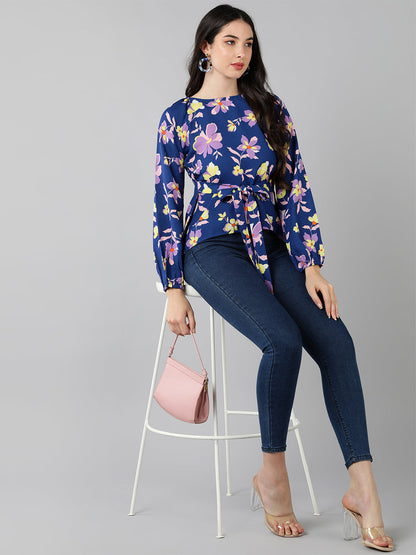 Women's Navy Blue Georgette Floral Printed
