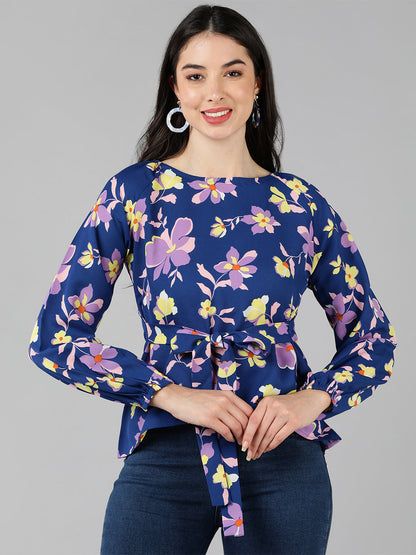 Women's Navy Blue Georgette Floral Printed